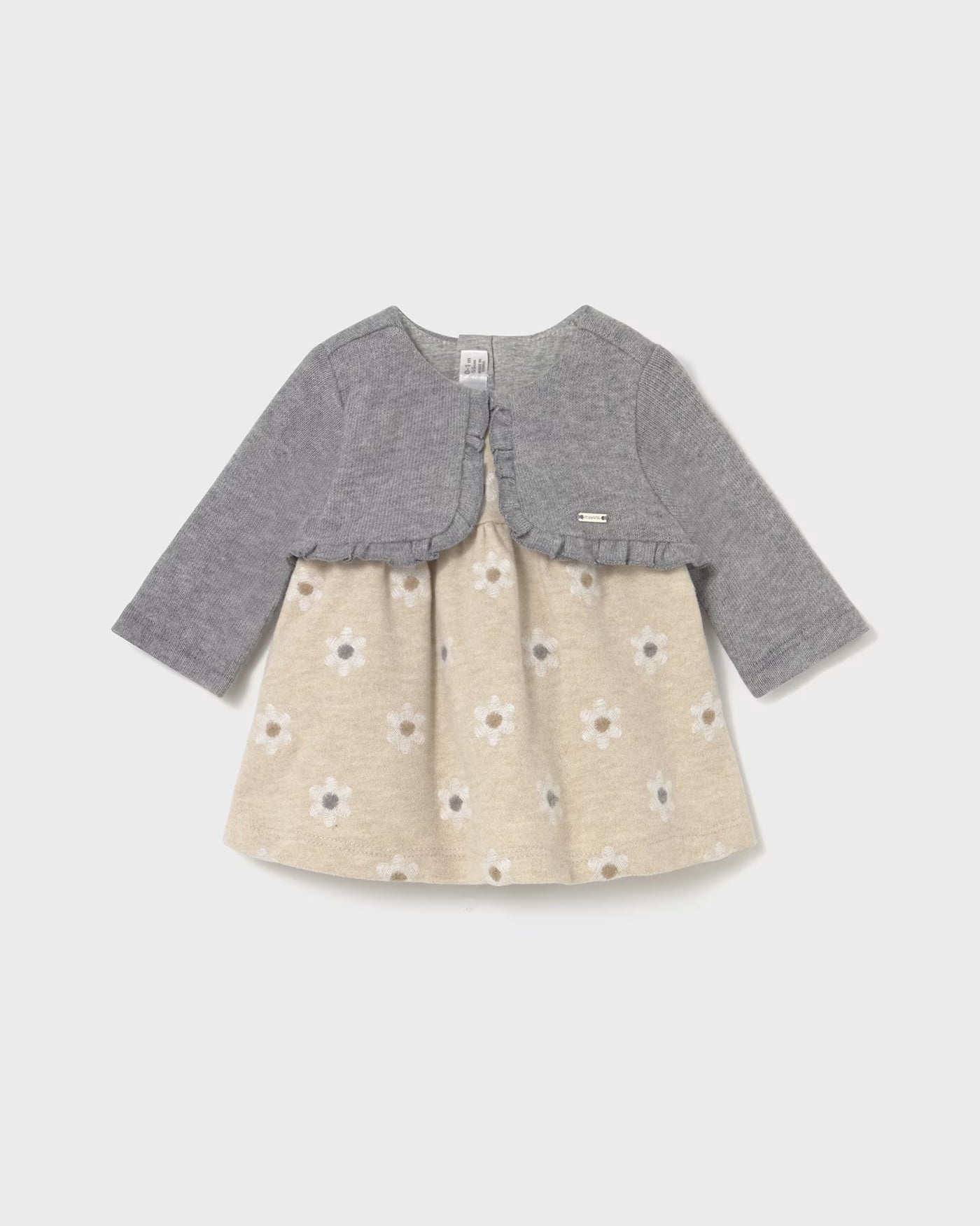 Vestito con finto cardigan neonata Mayoral Newbon beige-grigio floreale Mayoral 0-1 Mesi 55cm