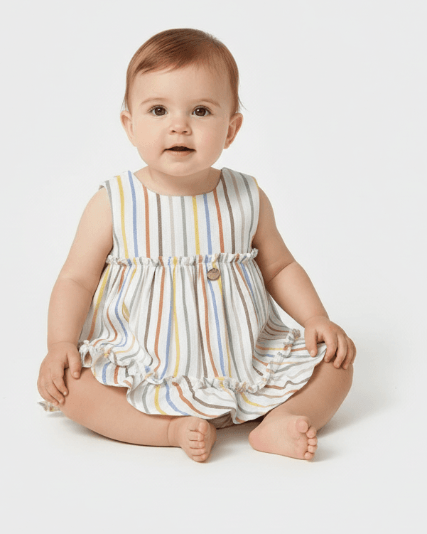 Vestito copri pannolino neonata Mayoral Newborn righe colorate pastello Mayoral Righe