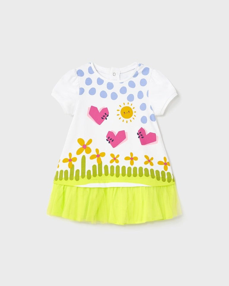 Vestito cotone neonata Mayoral combinato con volant tulle lime - ErreGiModaBimbo