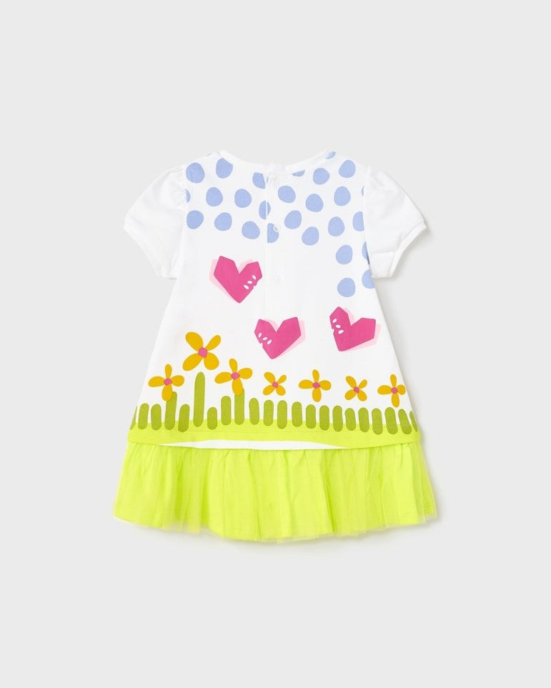 Vestito cotone neonata Mayoral combinato con volant tulle lime - ErreGiModaBimbo