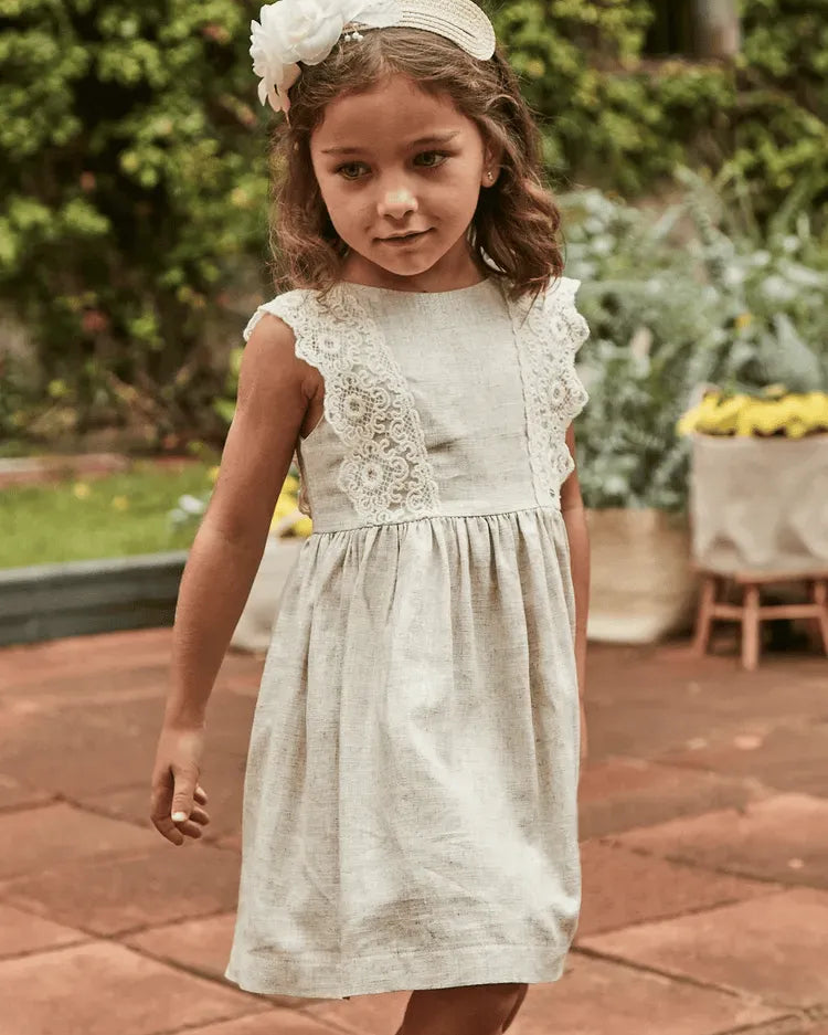 Vestito dettaglio ricamo lino bambina Mayoral beige Mayoral Beige