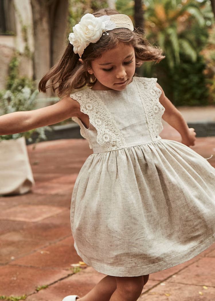 Vestito dettaglio ricamo lino bambina Mayoral beige Mayoral Beige