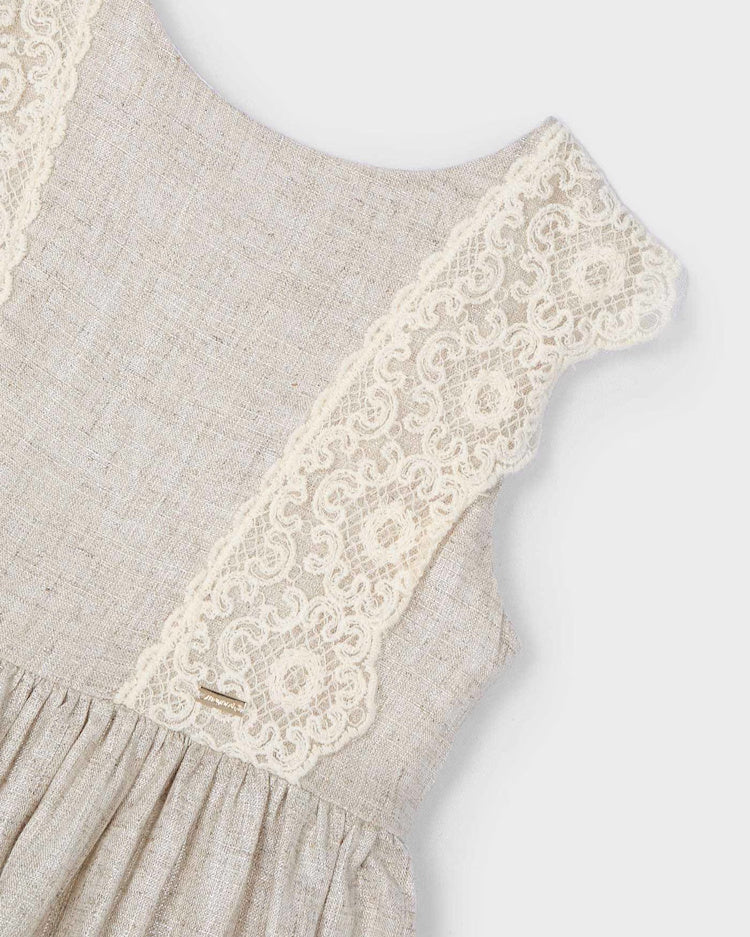 Vestito dettaglio ricamo lino bambina Mayoral beige Mayoral Beige