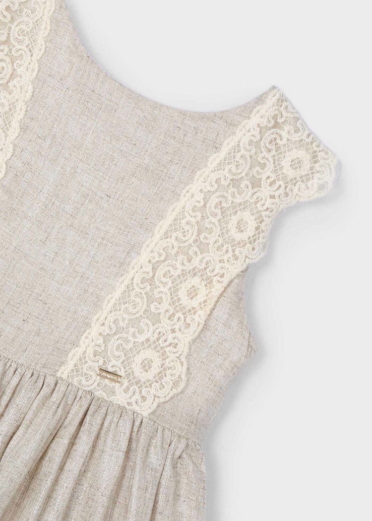 Vestito dettaglio ricamo lino bambina Mayoral beige Mayoral Beige