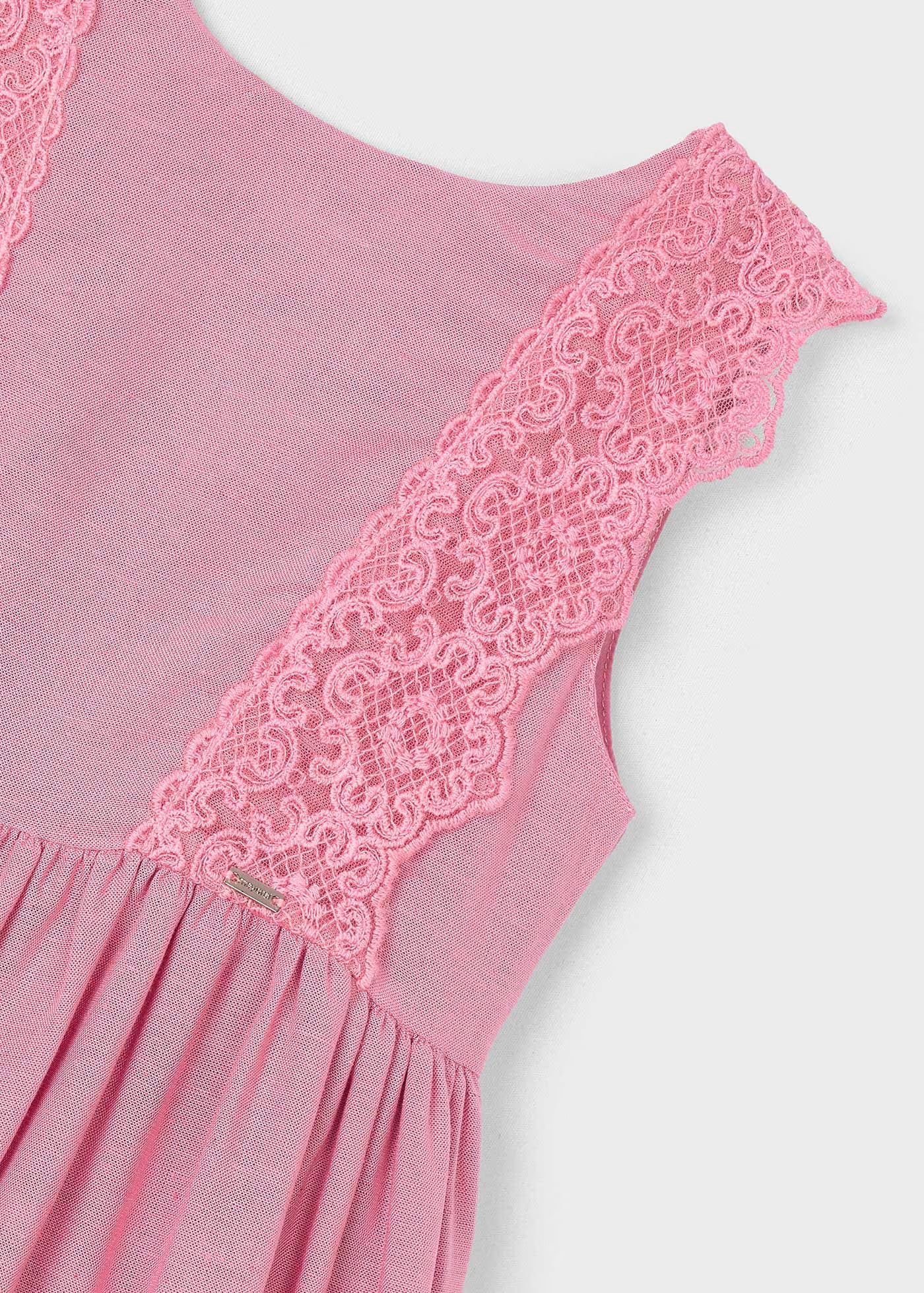 Vestito dettaglio ricamo lino bambina Mayoral rosato Mayoral Rosato