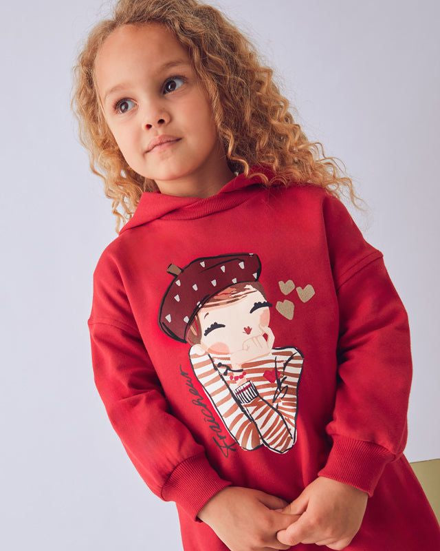 Vestito felpa cappuccio bambina Mayoral Parigina rosso Mayoral 2 Anni 92cm