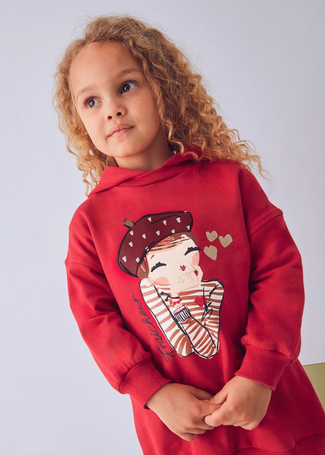 Vestito felpa cappuccio bambina Mayoral Parigina rosso Mayoral 2 Anni 92cm