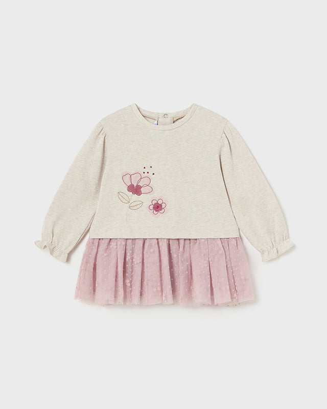 Vestito felpa combinata neonata Mayoral pietra e tulle rosa Mayoral Pietra