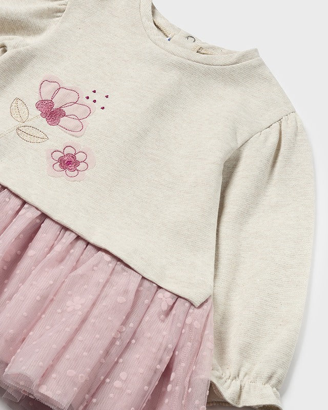 Vestito felpa combinata neonata Mayoral pietra e tulle rosa Mayoral Pietra
