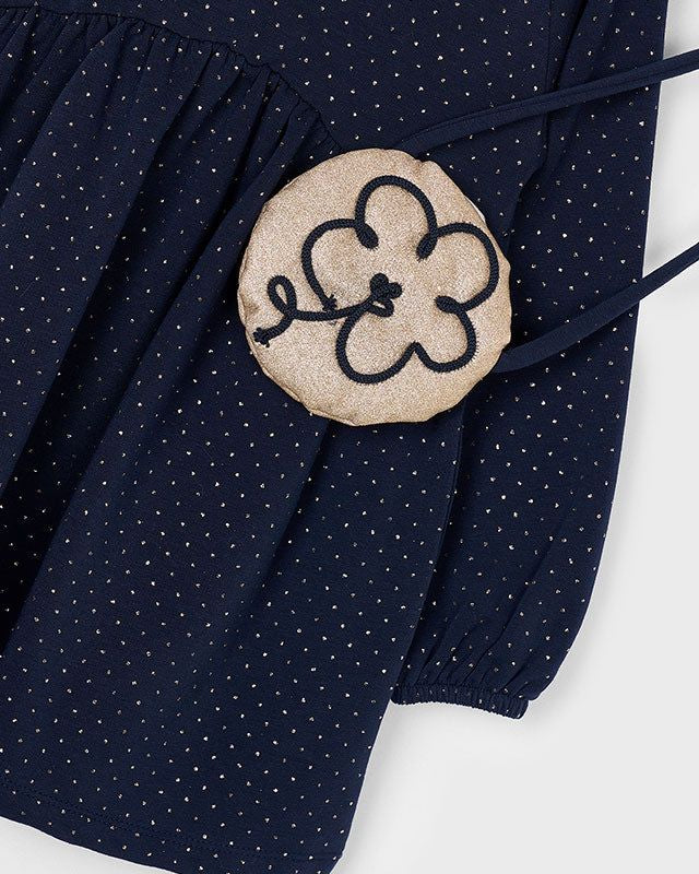 Vestito felpa con borsetta bambina Mayoral blu pois oro Mayoral 2 Anni 92cm