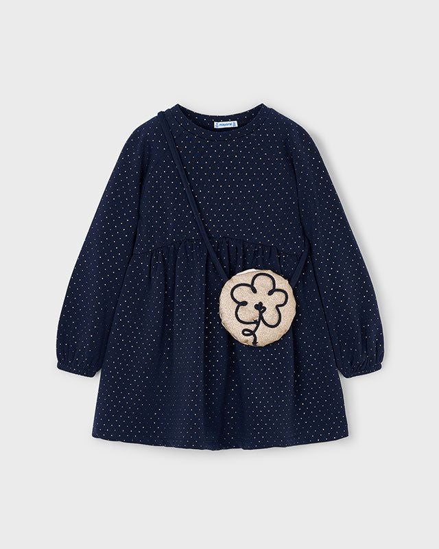 Vestito felpa con borsetta bambina Mayoral blu pois oro Mayoral 2 Anni 92cm