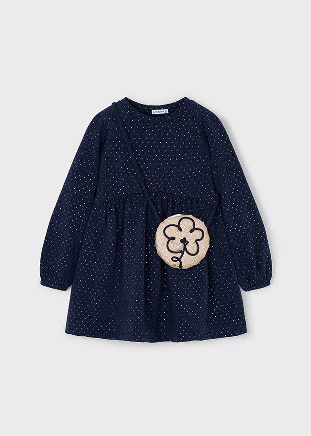 Vestito felpa con borsetta bambina Mayoral blu pois oro Mayoral 2 Anni 92cm