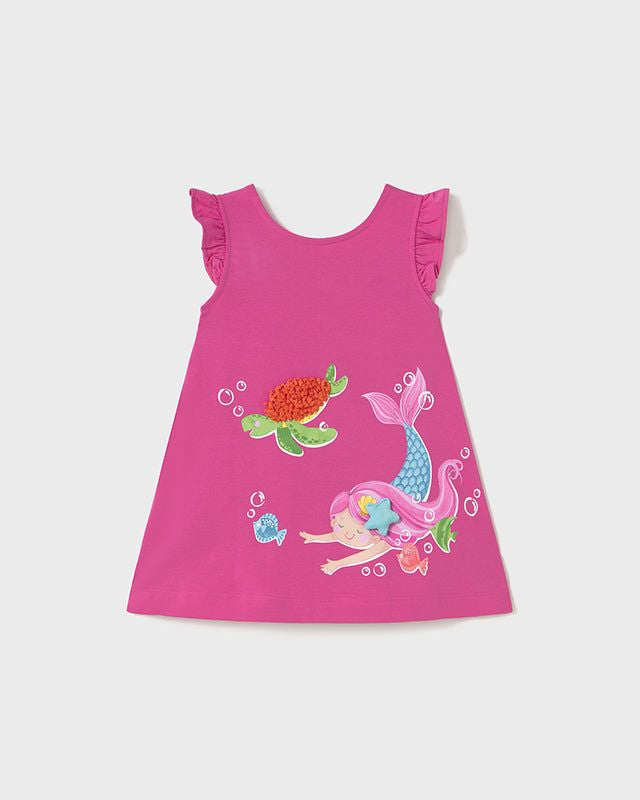 Vestito fresco cotone neonata Mayoral Sirena e tartaruga fucsia Mayoral Fucsia