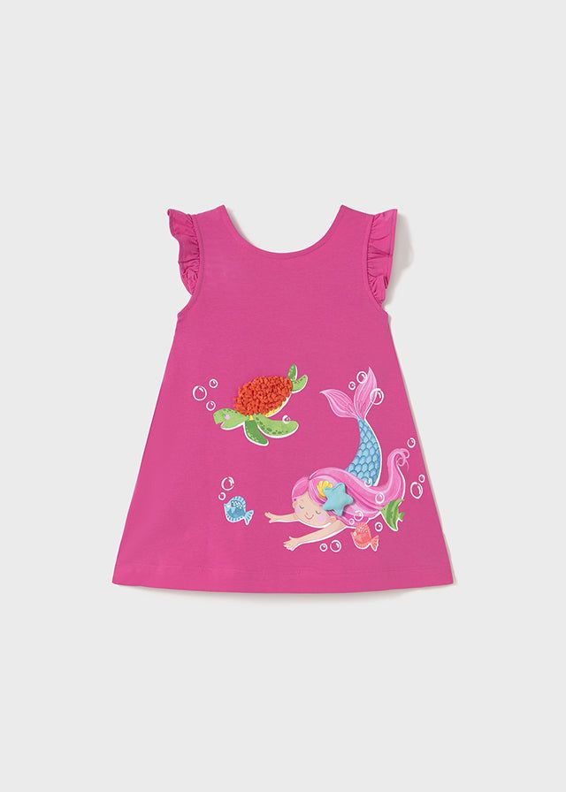 Vestito fresco cotone neonata Mayoral Sirena e tartaruga fucsia Mayoral Fucsia