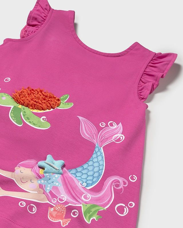 Vestito fresco cotone neonata Mayoral Sirena e tartaruga fucsia Mayoral Fucsia