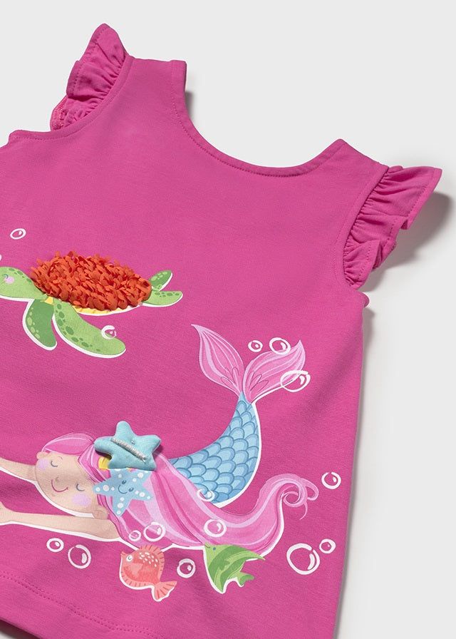 Vestito fresco cotone neonata Mayoral Sirena e tartaruga fucsia Mayoral Fucsia