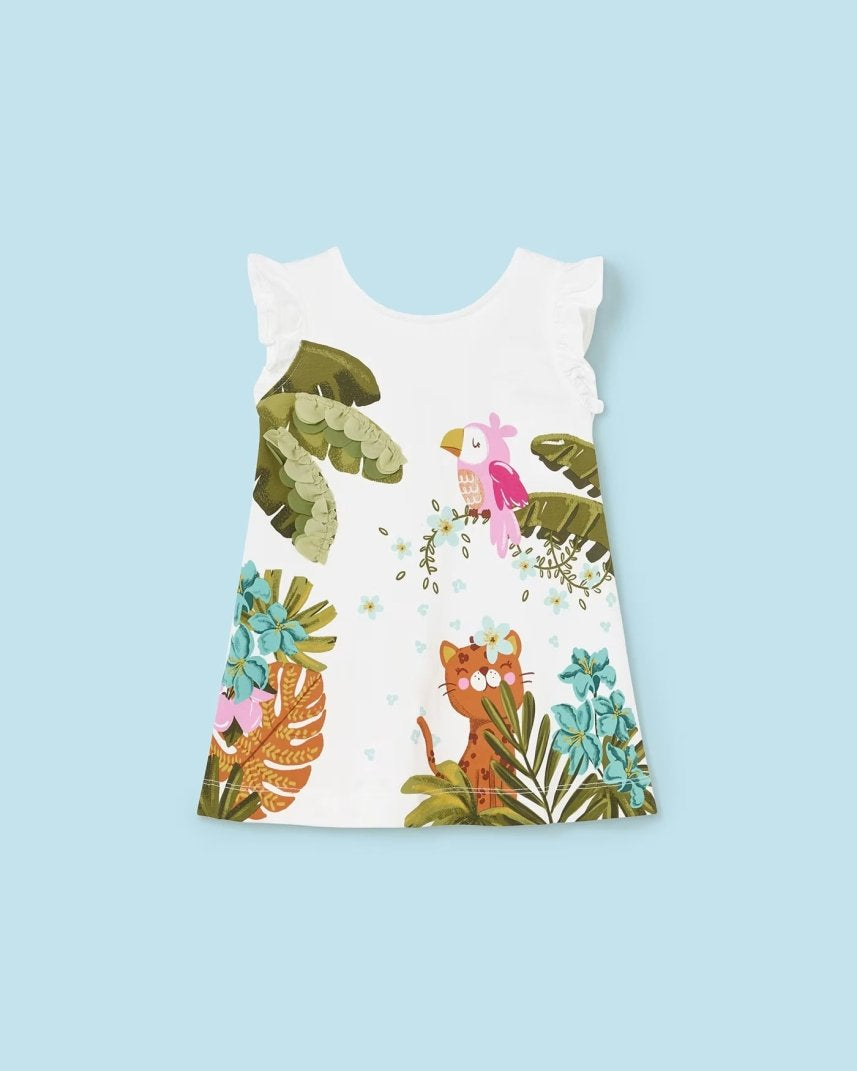 Vestito fresco cotone neonata Mayoral bianco stampa Jungle Mayoral Bianco