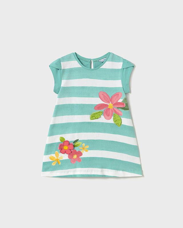 Vestito fresco cotone neonata Mayoral righe agata fiori Mayoral Azzurro