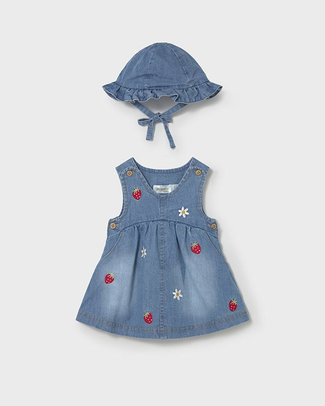 Vestito jeans neonata con ricami fragole e fiori Mayoral 0-1 Mesi 55cm
