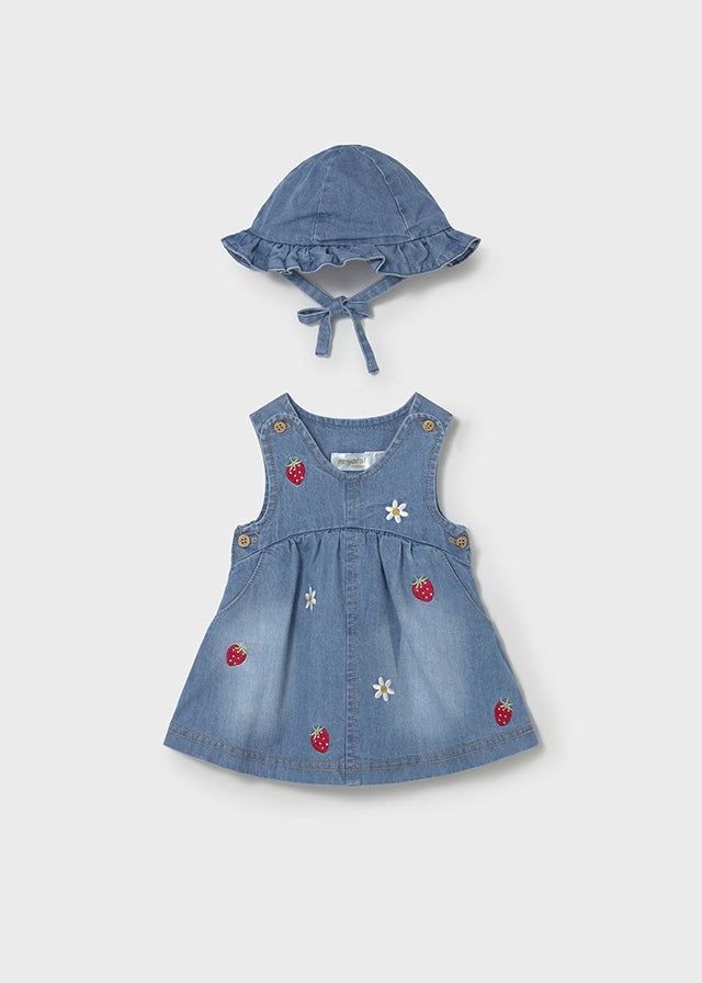 Vestito jeans neonata con ricami fragole e fiori Mayoral 0-1 Mesi 55cm
