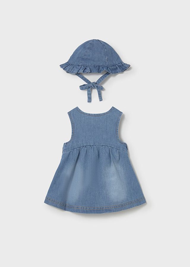 Vestito jeans neonata con ricami fragole e fiori Mayoral 0-1 Mesi 55cm