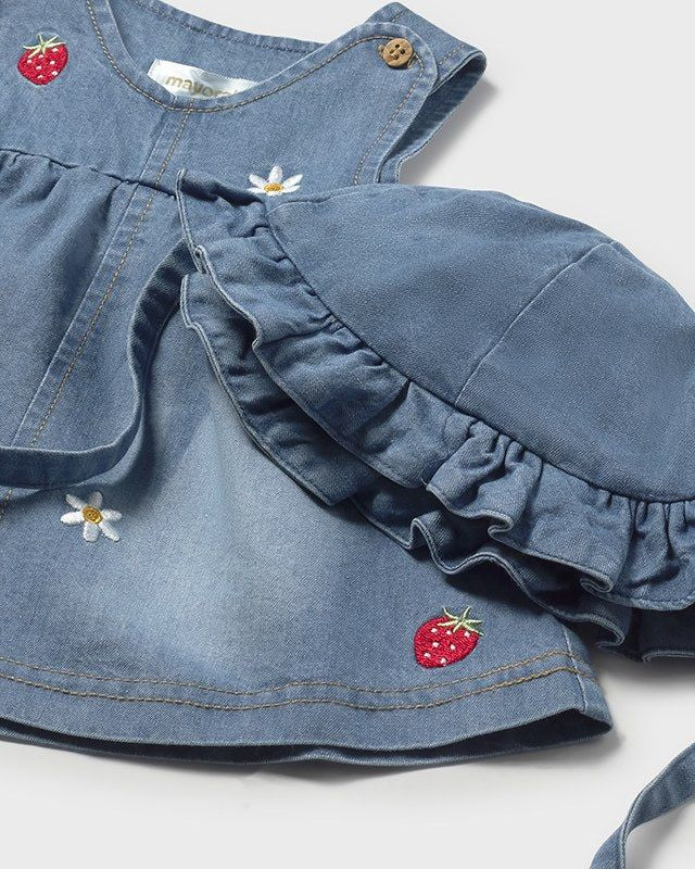 Vestito jeans neonata con ricami fragole e fiori Mayoral 0-1 Mesi 55cm