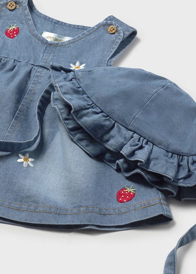 Vestito jeans neonata con ricami fragole e fiori Mayoral 0-1 Mesi 55cm