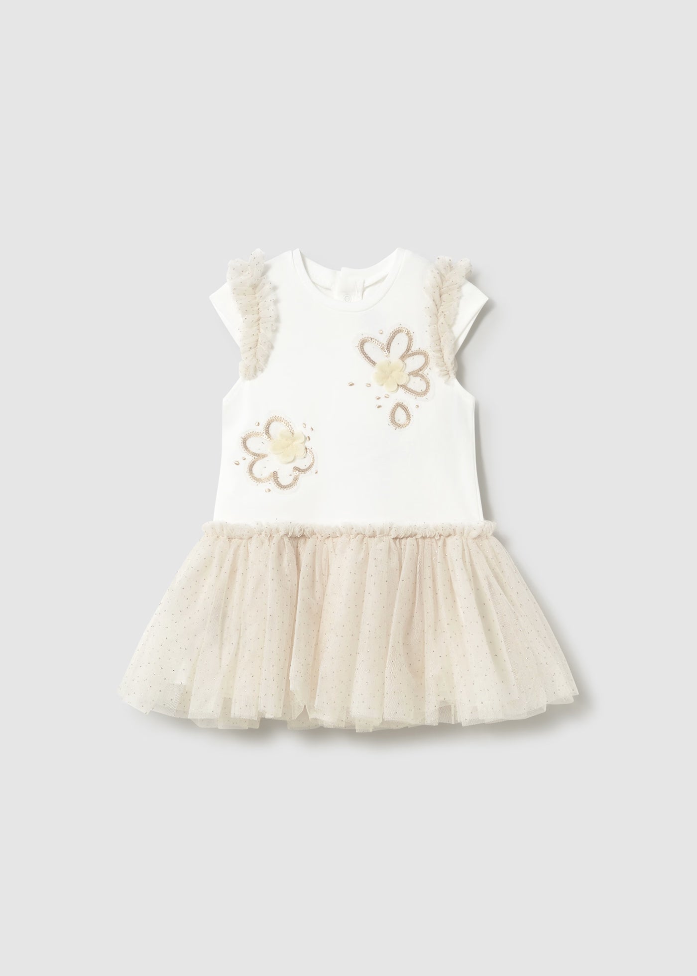 Vestito neonata Mayoral bianco gonna tulle champagne Mayoral Champagne