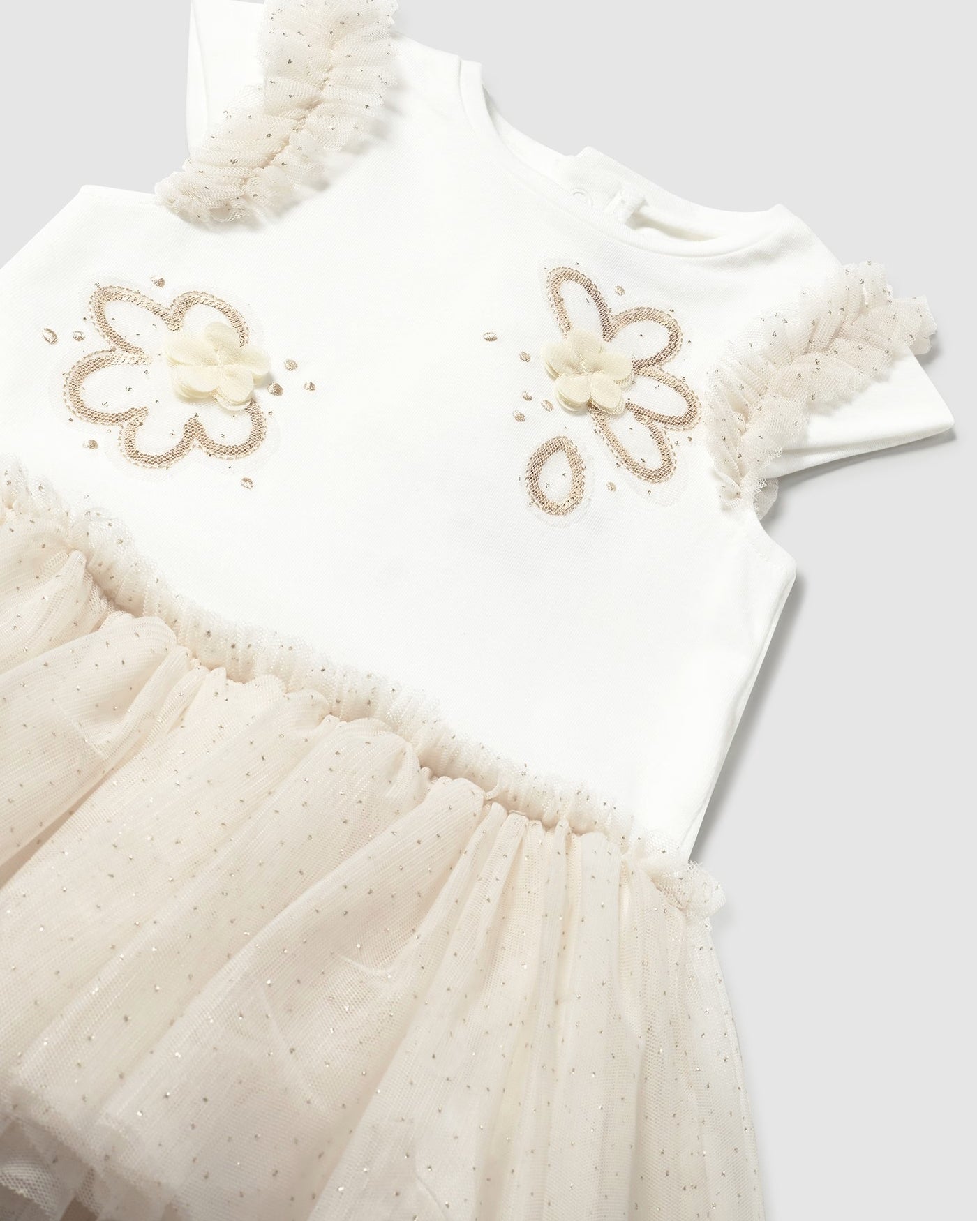 Vestito neonata Mayoral bianco gonna tulle champagne Mayoral Champagne
