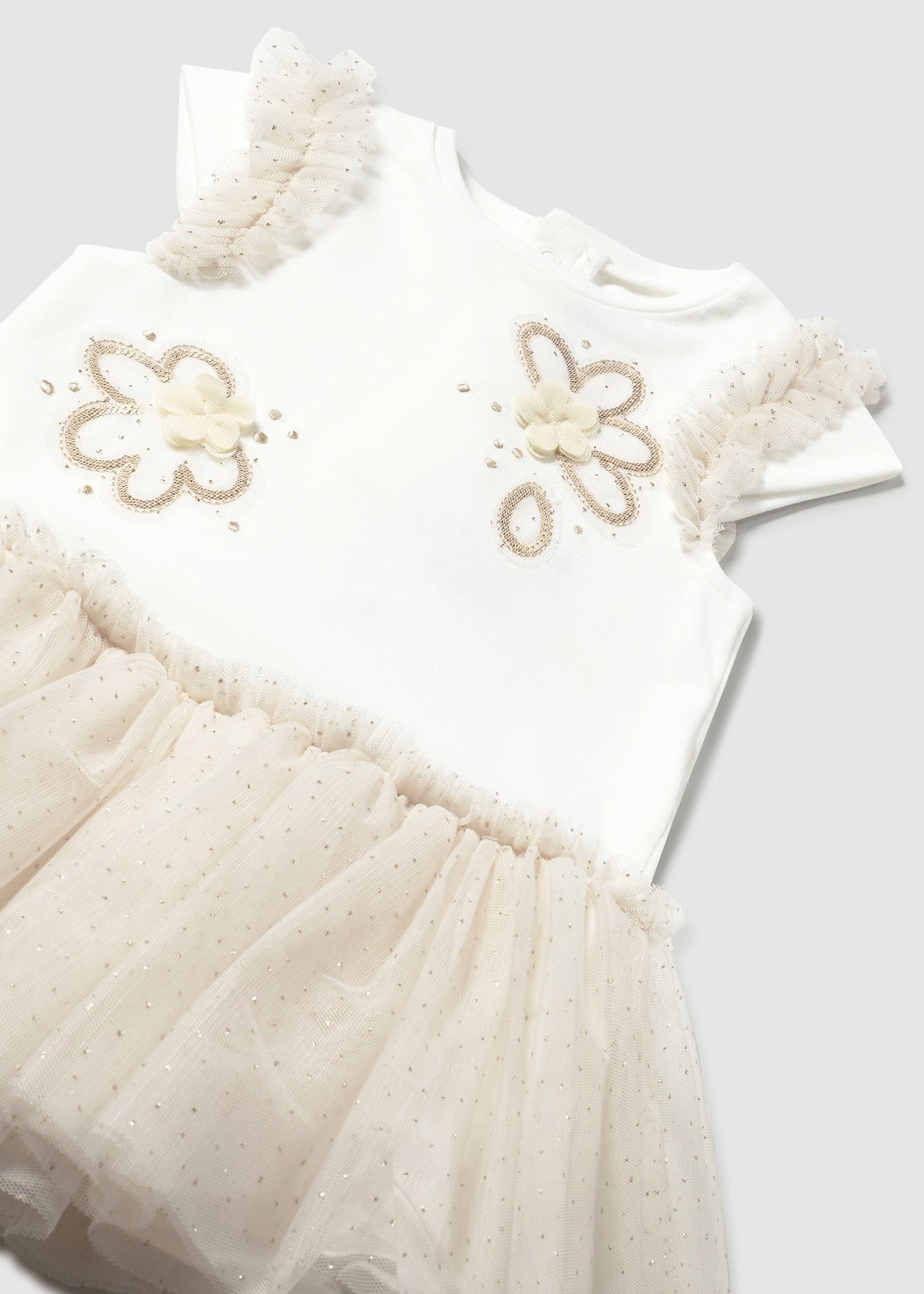 Vestito neonata Mayoral bianco gonna tulle champagne Mayoral Champagne