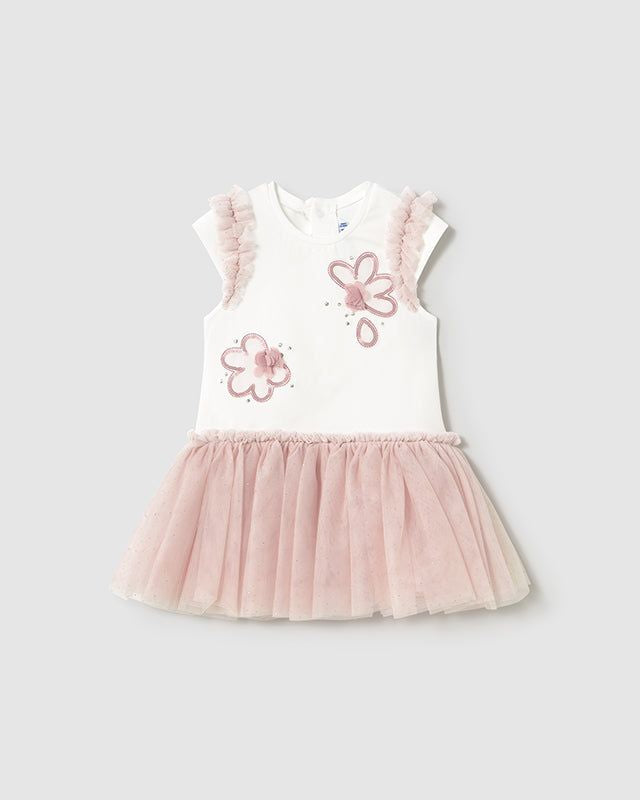 Vestito neonata Mayoral bianco gonna tullerosa Mayoral Rosato