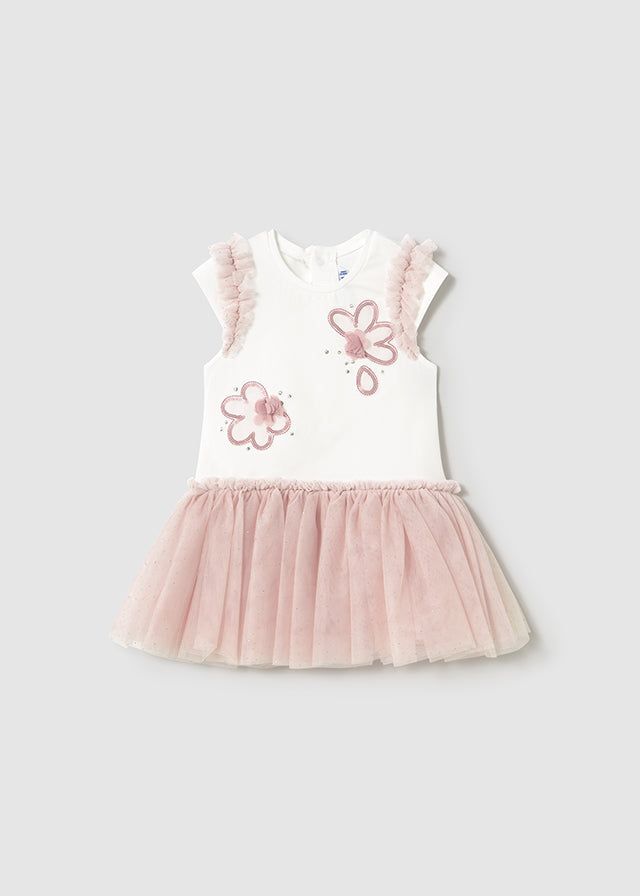 Vestito neonata Mayoral bianco gonna tullerosa Mayoral Rosato
