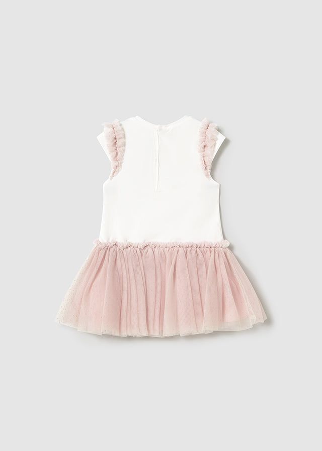 Vestito neonata Mayoral bianco gonna tullerosa Mayoral Rosato