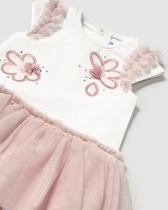 Vestito neonata Mayoral bianco gonna tullerosa Mayoral Rosato