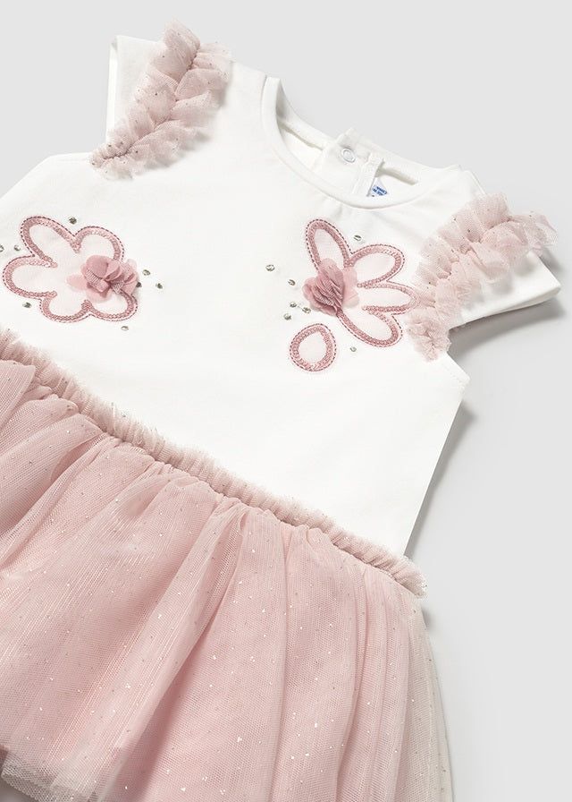 Vestito neonata Mayoral bianco gonna tullerosa Mayoral Rosato