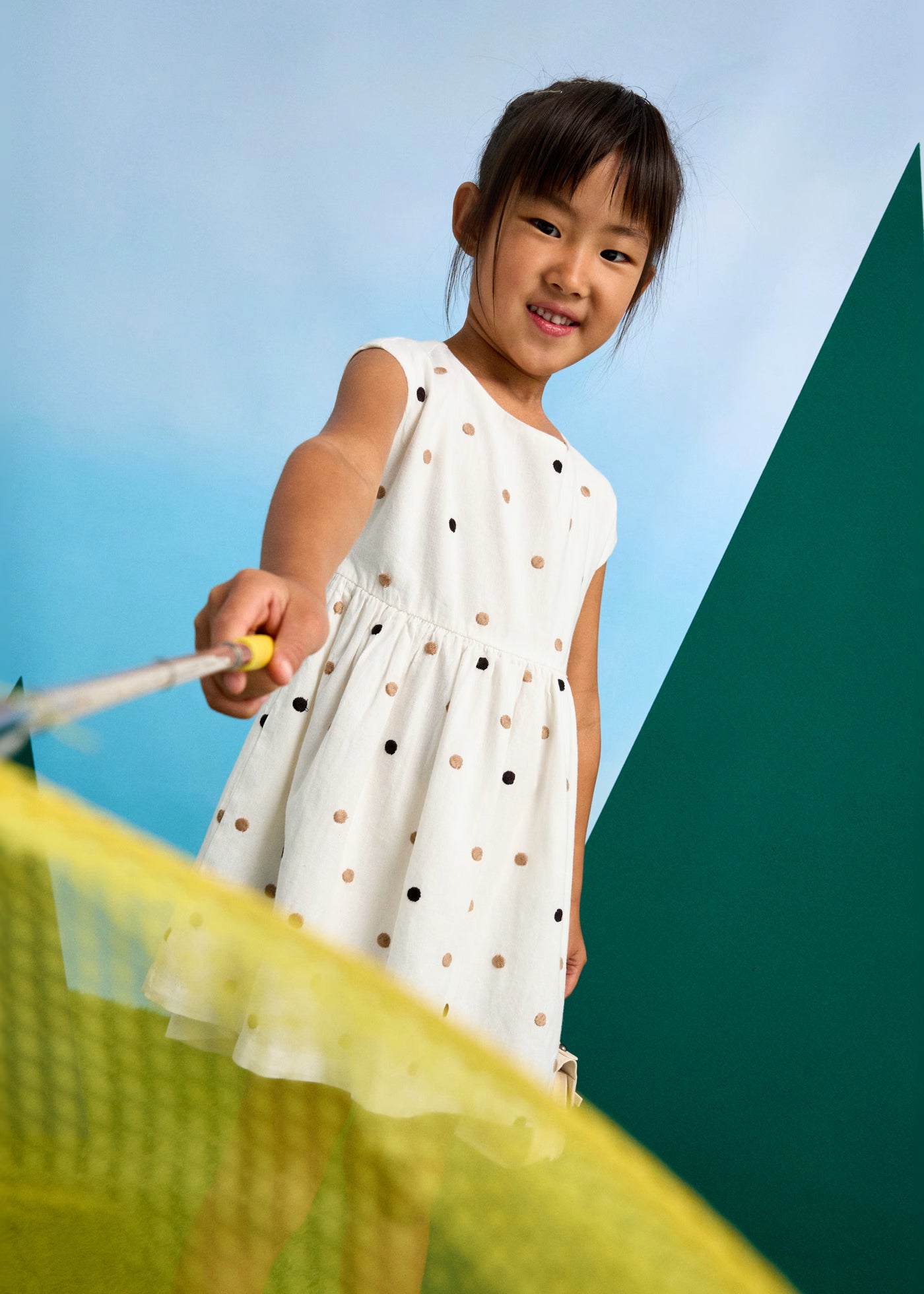 Vestito panna bambina Mayoral ricami pois beige-nero Mayoral Panna