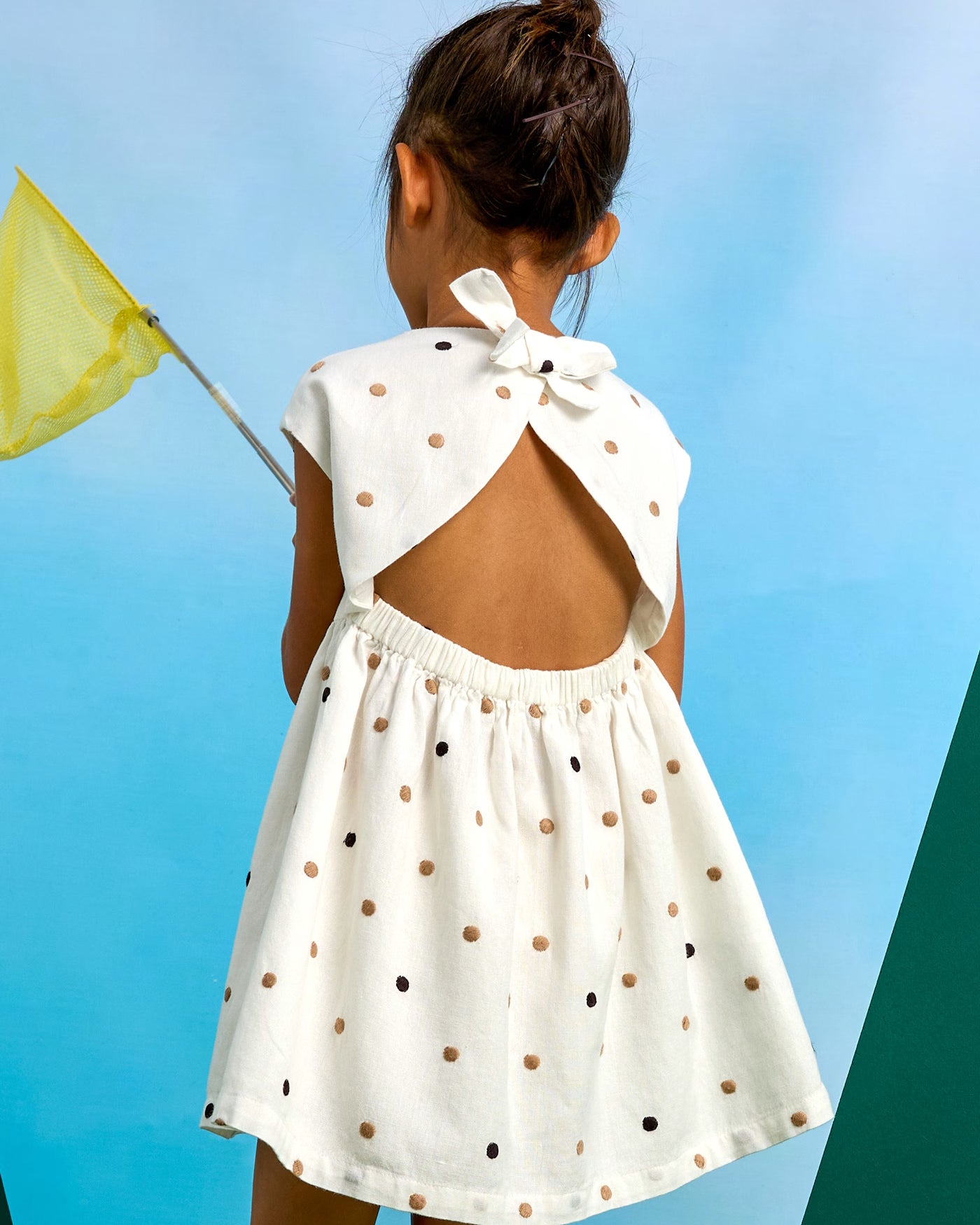 Vestito panna bambina Mayoral ricami pois beige-nero Mayoral Panna