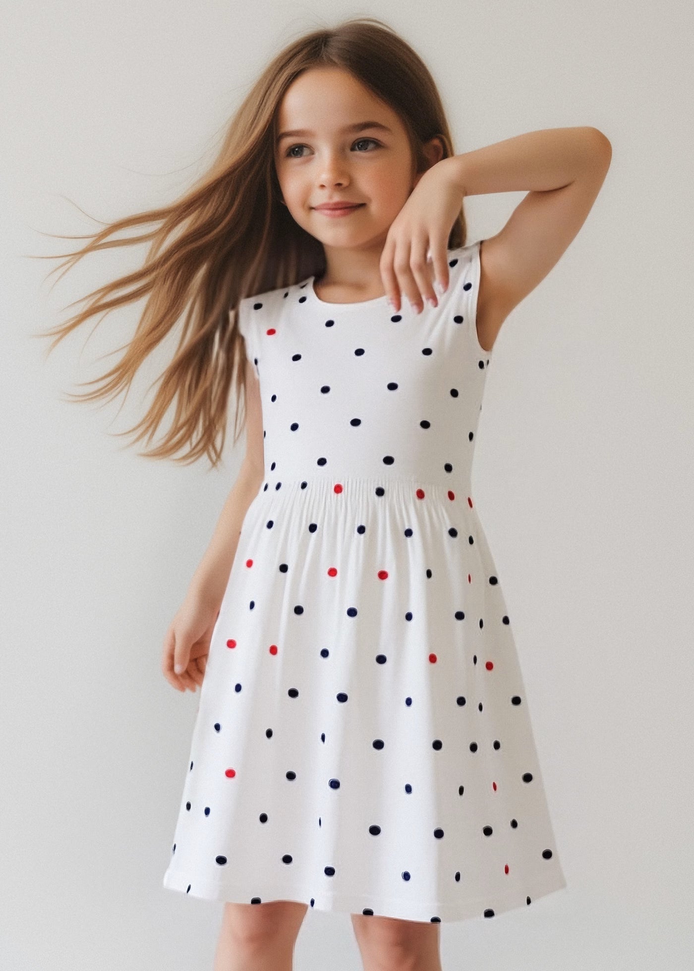 Vestito panna bambina Mayoral ricami pois rosso e blu marino Mayoral Panna