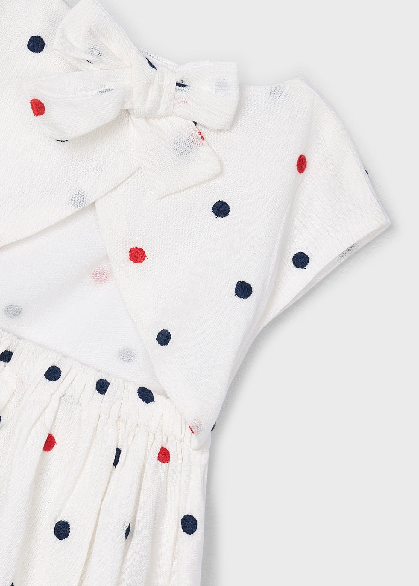Vestito panna bambina Mayoral ricami pois rosso e blu marino Mayoral Panna