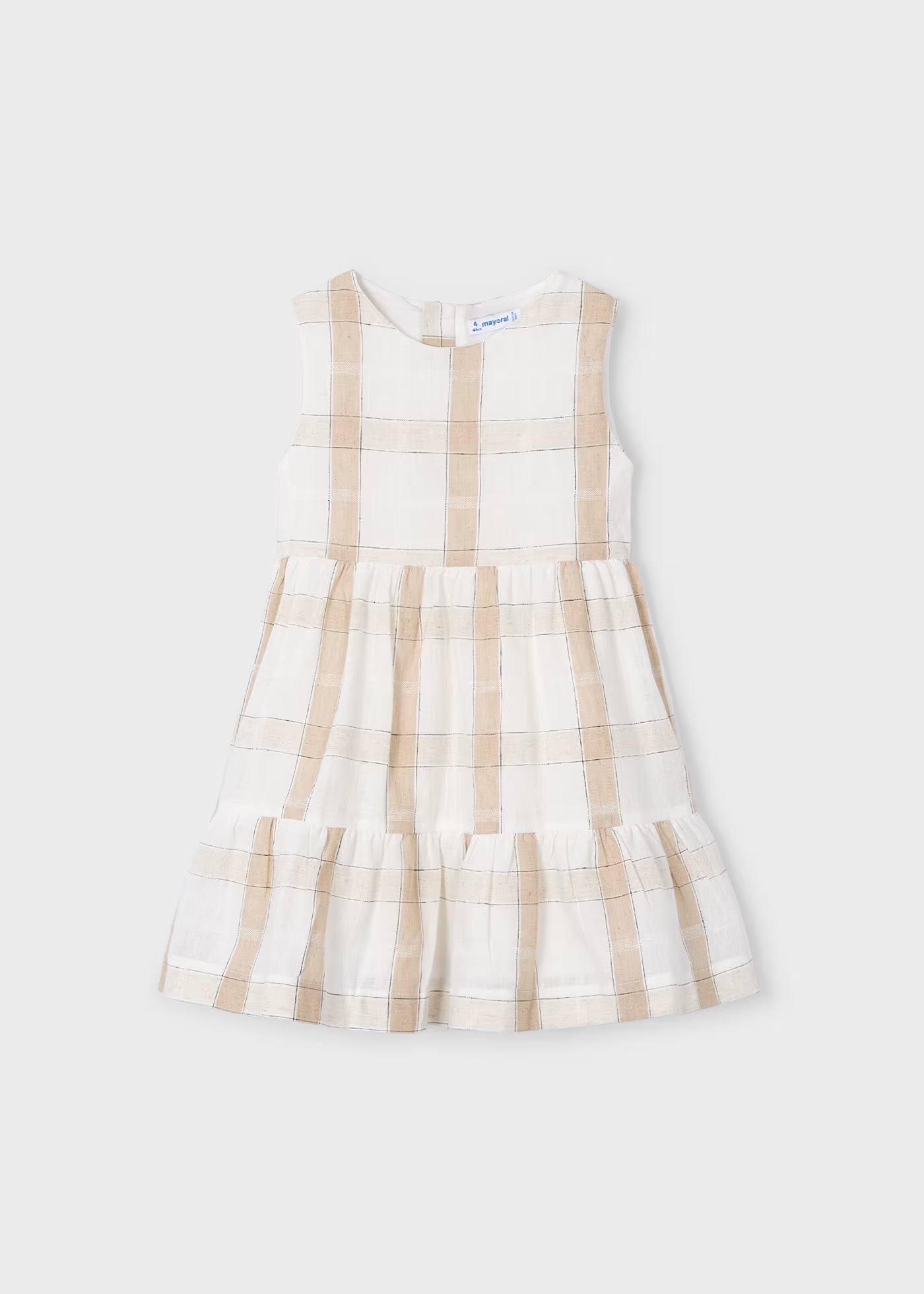 Vestito in lino bambina Mayoral fantasia quadri cannella Mayoral Beige