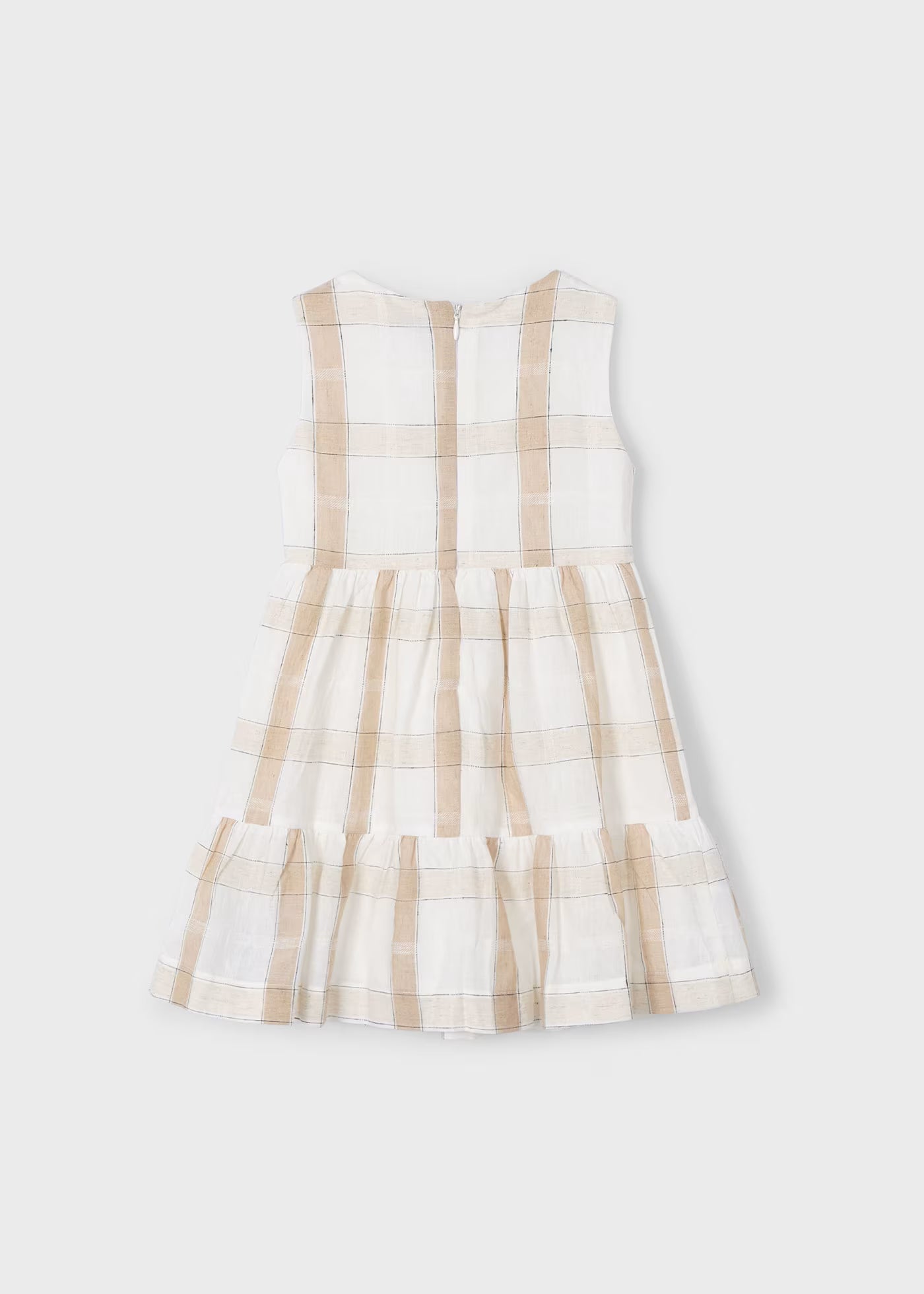 Vestito in lino bambina Mayoral fantasia quadri cannella Mayoral Beige