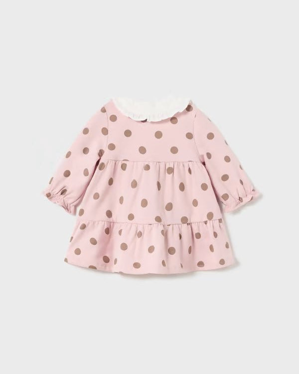 Vestito rosa stampa pois beige caldo cotone neonata Mayoral Newborn - ErreGiModaBimbo