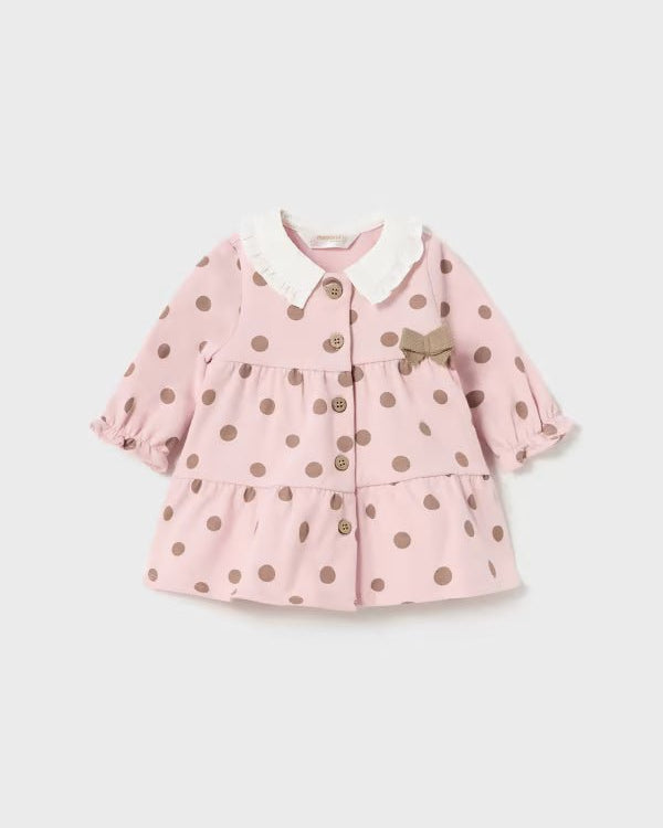 Vestito rosa stampa pois beige caldo cotone neonata Mayoral Newborn - ErreGiModaBimbo