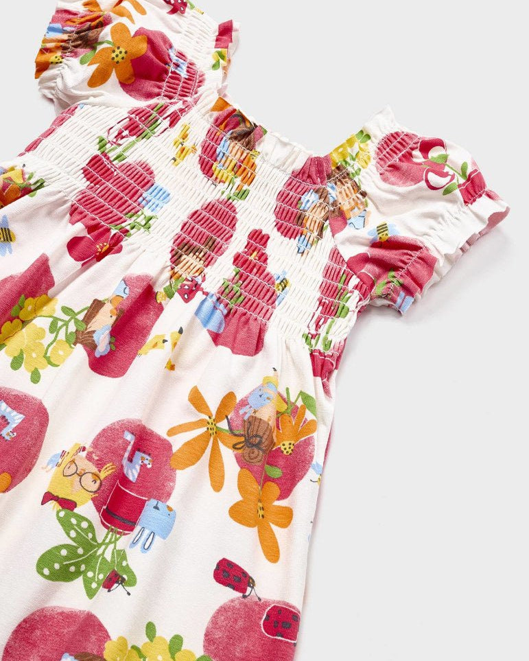 Vestito stampato con punto smock cotone sostenibile neonata Mayoral - ErreGiModaBimbo