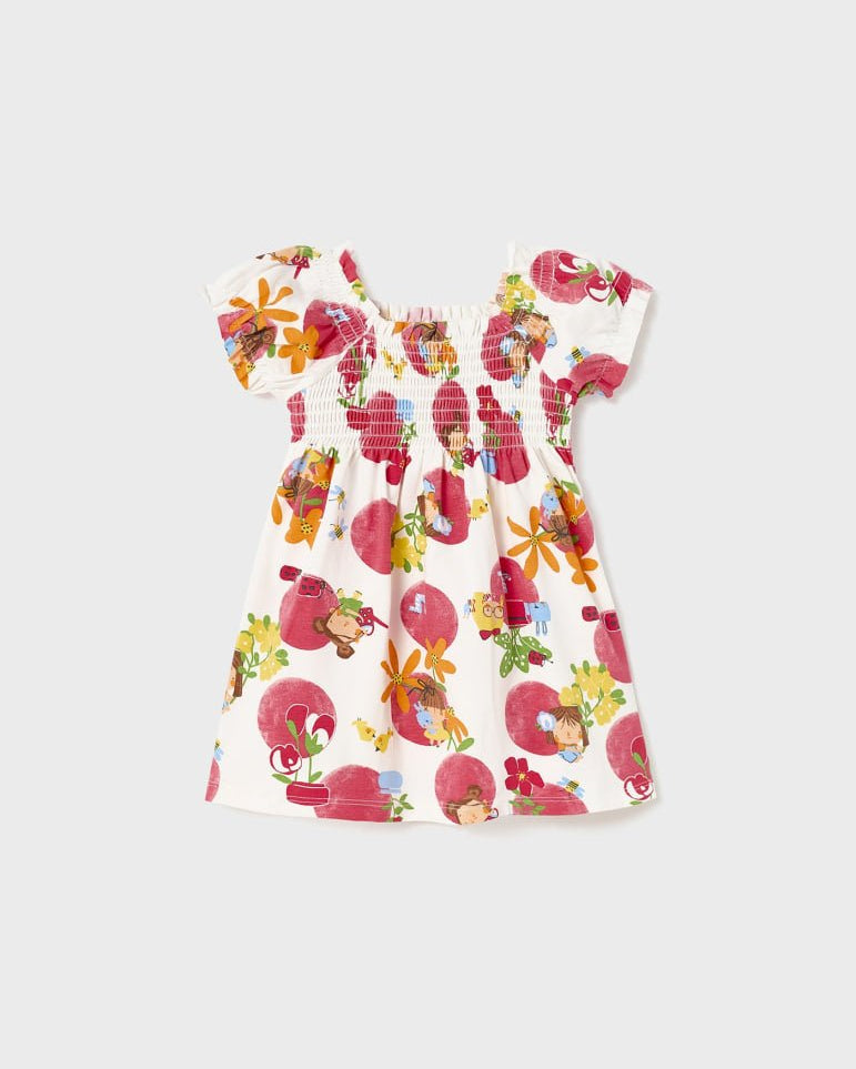 Vestito stampato con punto smock cotone sostenibile neonata Mayoral - ErreGiModaBimbo