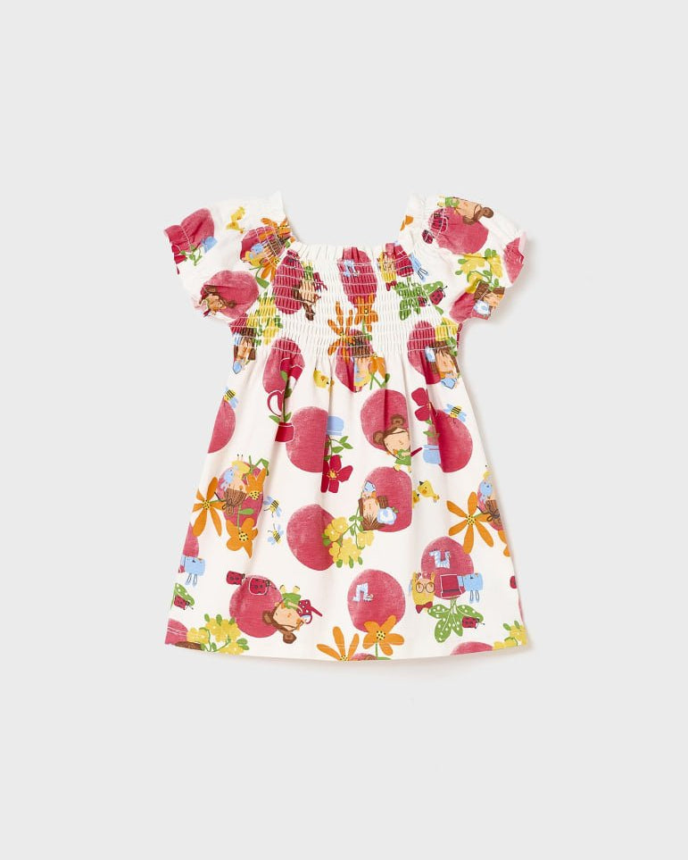 Vestito stampato con punto smock cotone sostenibile neonata Mayoral - ErreGiModaBimbo