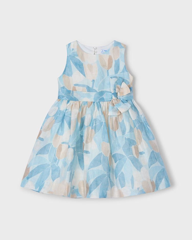 Abito in lino Bambina Mayoral Floreale azzurro e beige Mayoral Azzurro