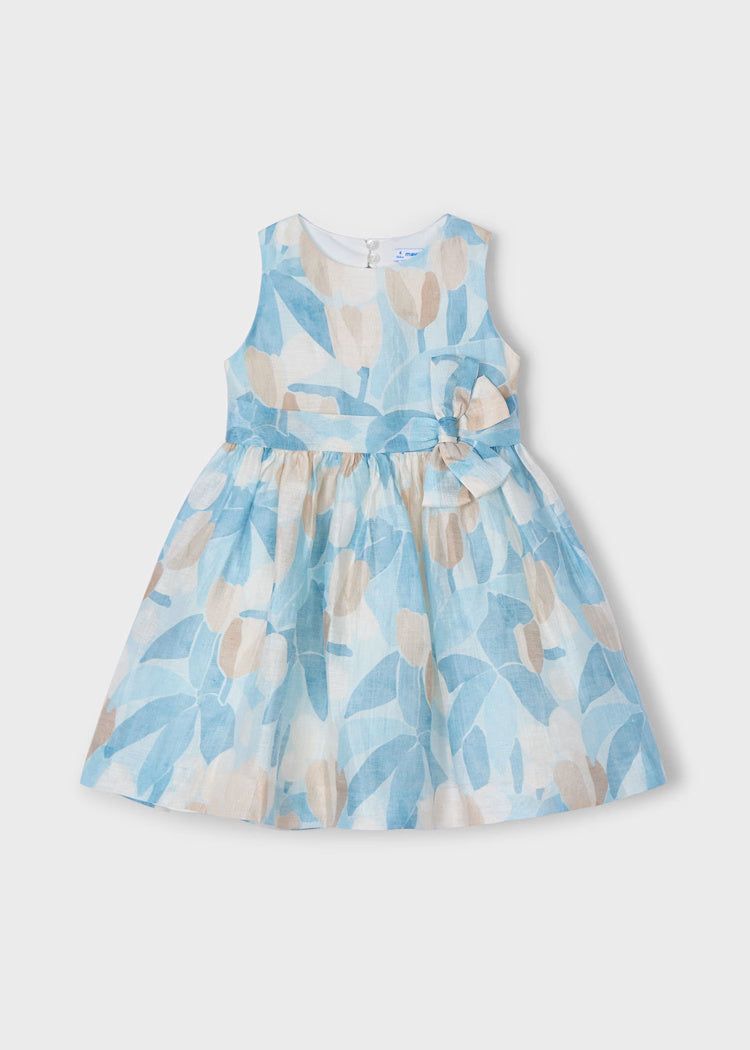 Abito in lino Bambina Mayoral Floreale azzurro e beige Mayoral Azzurro