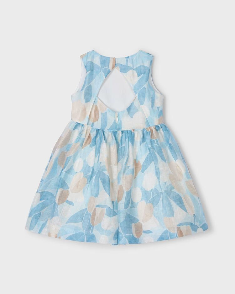 Abito in lino Bambina Mayoral Floreale azzurro e beige Mayoral Azzurro