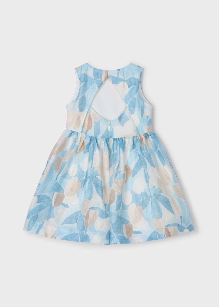 Abito in lino Bambina Mayoral Floreale azzurro e beige Mayoral Azzurro